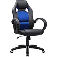 SONGMICS OBG56L Racing - Silla de Escritorio de Oficina Ergonómica Regulable con Ruedas- color Azul